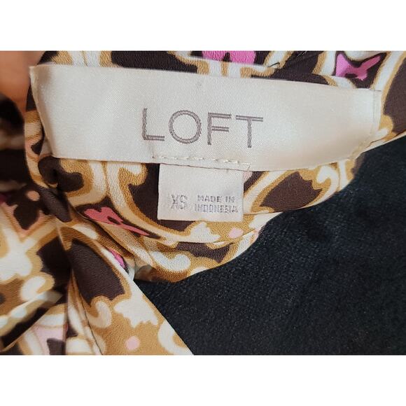 Loft Blouse Women's Size XS Multicolor Geometric Print Long Sleeve Keyhole Top - Picture 9 of 11